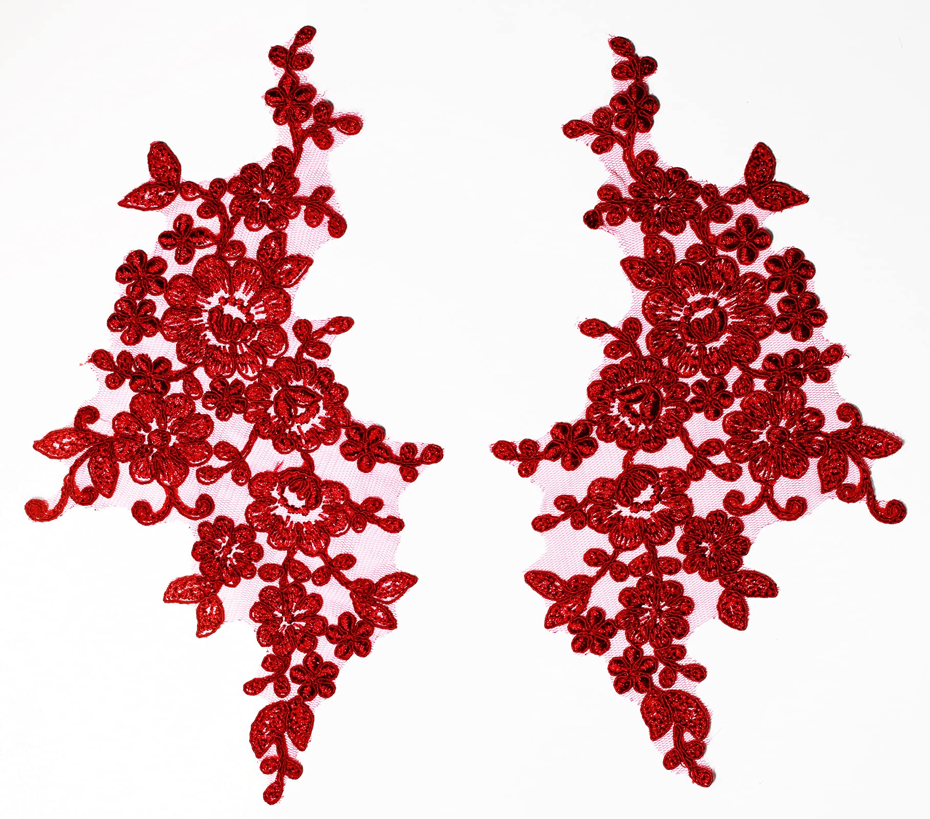 4 X Embroidered Lace Bridal Wedding Lace Applique Trim Motif #4A (Burgundy)