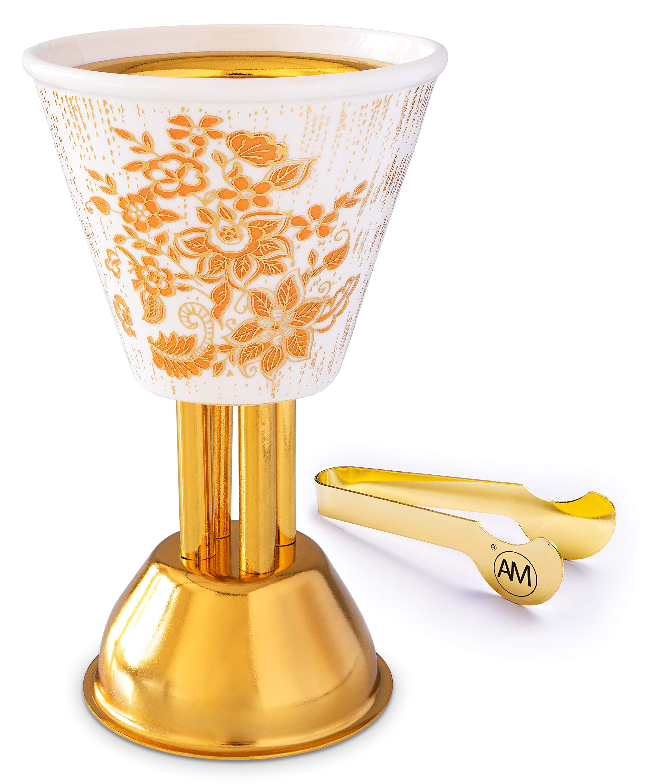 AM Ceramic Bakhoor Incense Burner - Charcoal Incense Holder - Frankincense Resin Burner - for Home Decor, Study, Bedroom, Yoga, Spa & Aromatherapy - Floral Vine… (Silhouette)