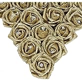 IPOPU Gold Roses,25PCS Glitter Roses Bouquet Gold Artificial Roses with Crystal for Christmas Wedding Bouquet Home Party Decoration(Gold)