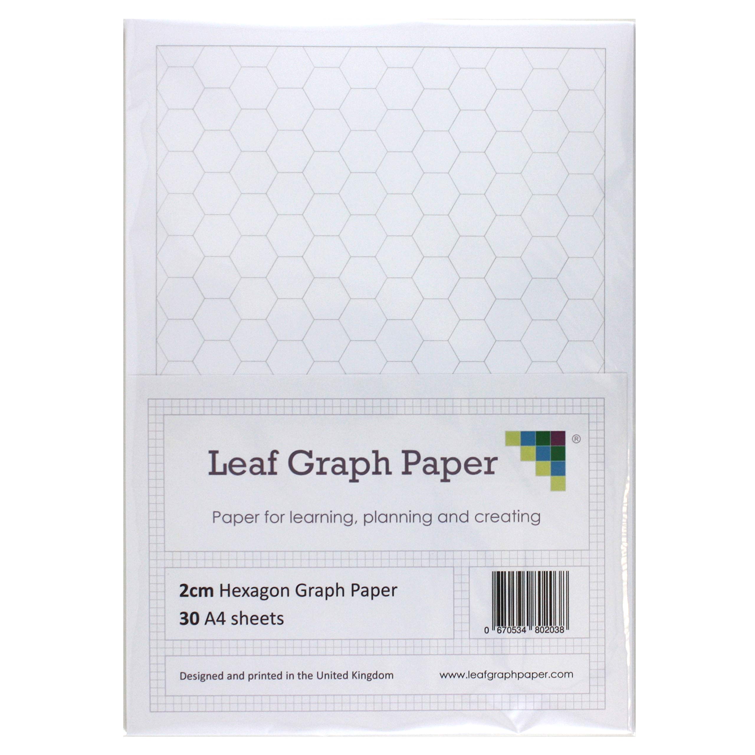 Leaf Graph A4 Hexagonal Graph Paper, 20mm (2cm) Spacing, 30 Leaf Pack, Hex Grid for Organic Chemistry and Gaming
