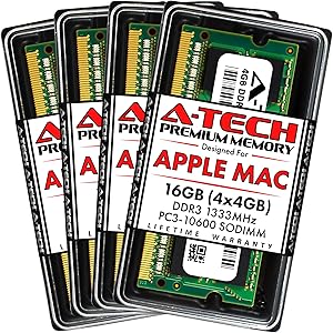 A-Tech 16GB Kit (4x4GB) DDR3 1333MHz SODIMM PC3-10600 RAM for Apple iMac (Mid 2010, Mid/Late 2011, 21.5/27 inch)
