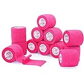 OK TAPE Self Adherent Cohesive Bandages Wrap - 12Packs, 2" x 5 Yards, Non-Woven Self Adhesive Bandage Wrap for Thumb, Finger, Wrist, Ankle, Vet Wrap Bandages Tape (Bright Pink)