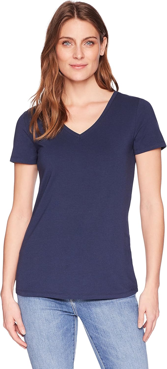  Essentials Women's 2-Pack Classic-Fit Short-Sleeve V-Neck T-Shirt: Clothing