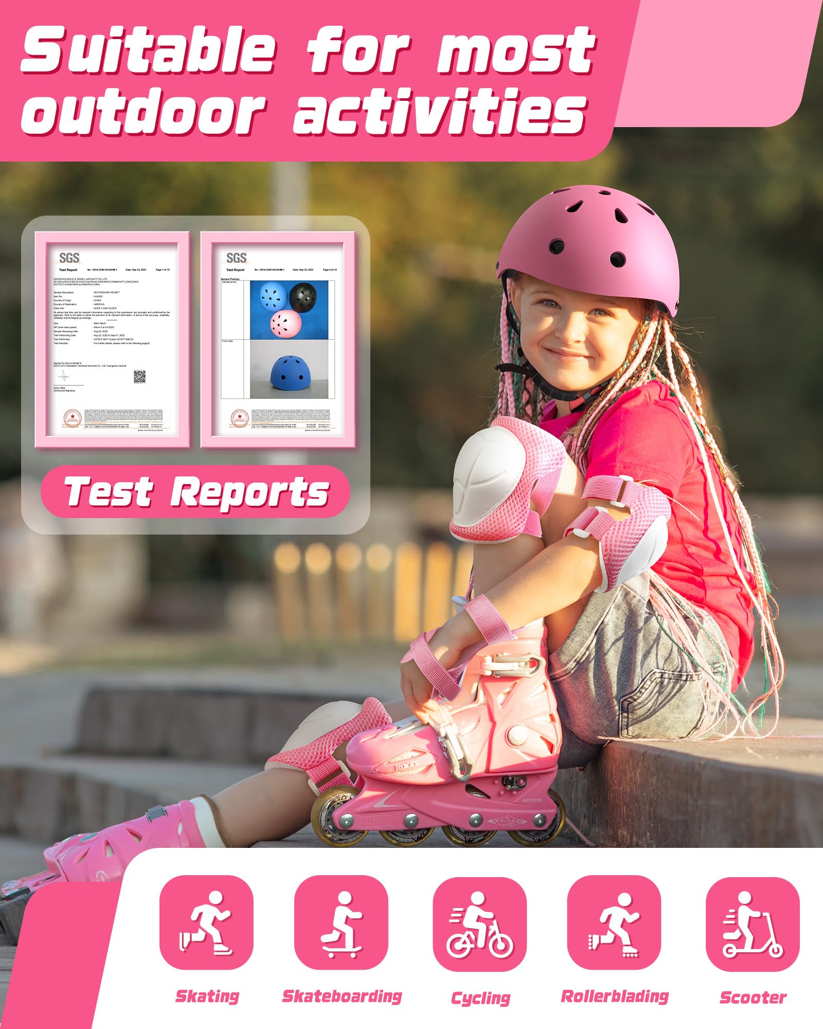 Kids Bike Helmet Set, Adjustable Helmet for Ages 2-3-5-8-14 Year Boys Girls, Toddler Pad Set with Knee and Elbow Pads for Bike, Roller, Skating, Scooter, Longboard and More Sports, 6 Color