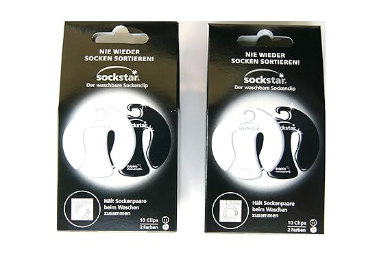Super Angebot!! Super offer! 2 Packungen Sockstar – Sockenklammern - Sockenclips. Preis für 2 basic Pakete 20 Clips, 2 Farben