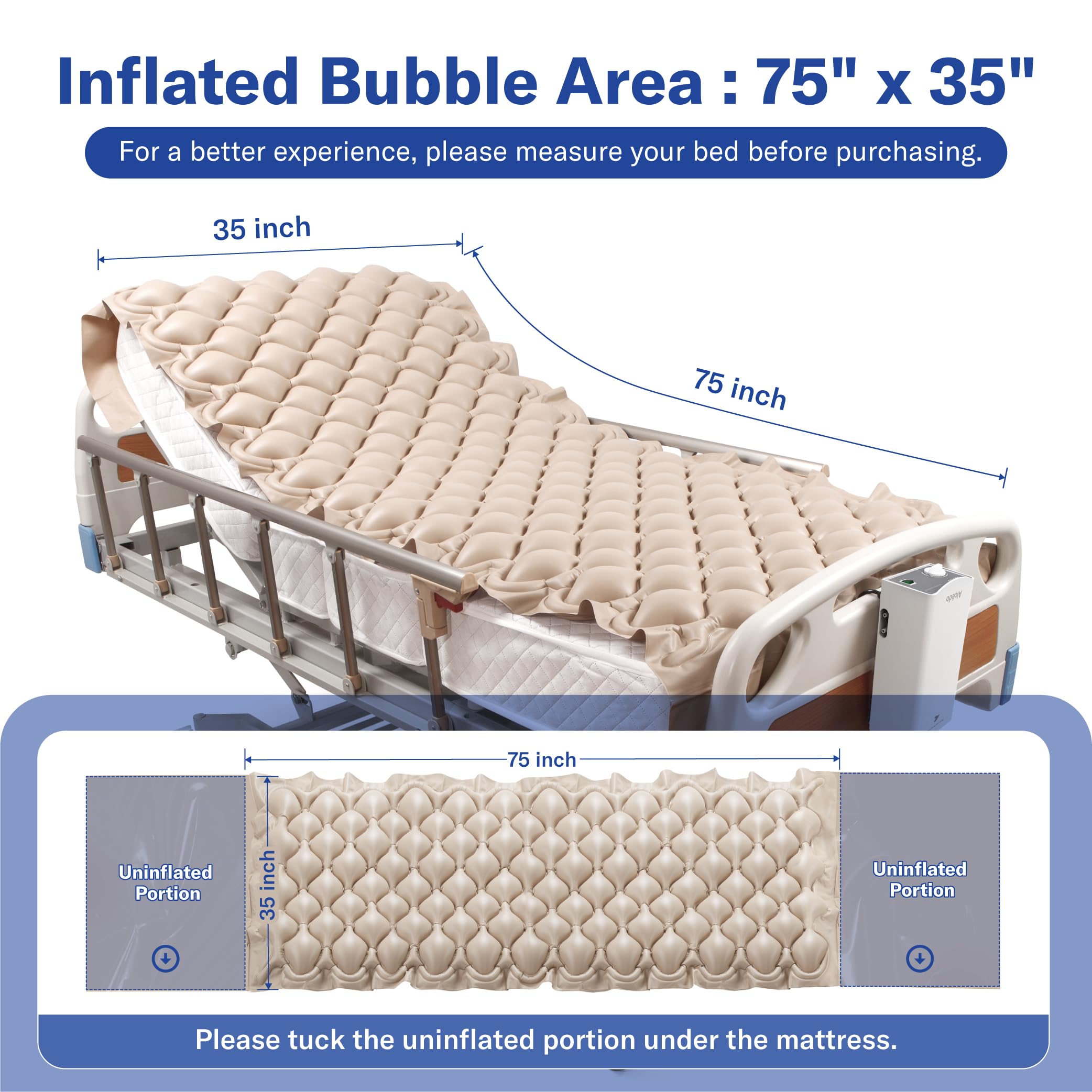 Alcedo Alternating Air Pressure Mattress Pad for Bed Sore and Ulcer Prevention, Hospital & Home Use Medical Mattress Topper for Bedridden Patient, Adjustable Ultra Quiet Pump and Waterproof Cushion