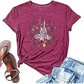 Magical Castle Shirts Women Magic Kingdom T Shirt Castle Flower Graphic Short Sleeve Tops Holiday Tee