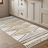 Boho Rug for Bedroom, 2.3' x 5.3' Soft Washable Boho Kitchen Runner Rugs Indoor Woven Cotton Carpet Cream Rug Fluffy Tufted G