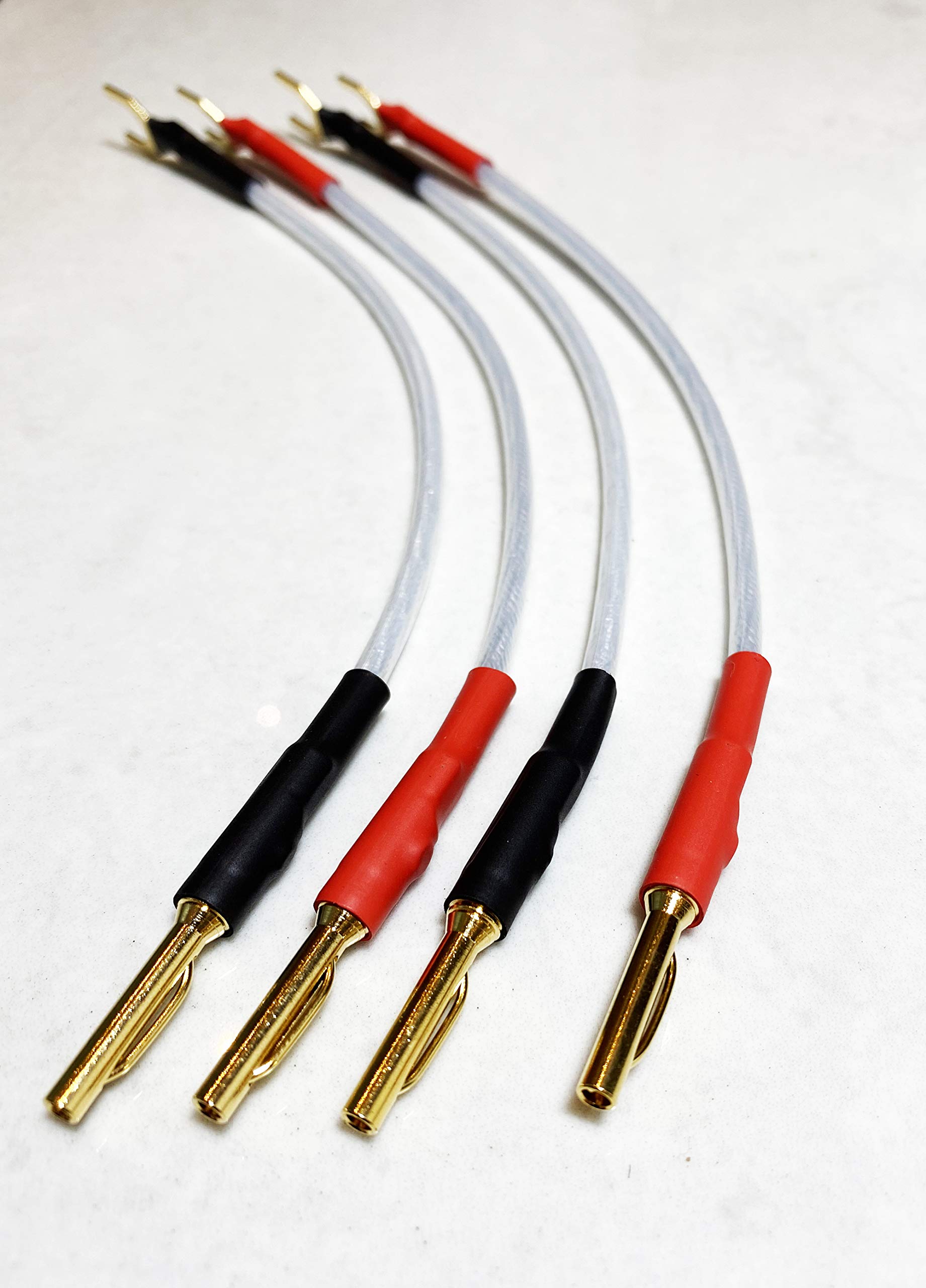 QED XT25 Bi-Wire Links 20CM Set Of 4 Terminated 4 x Gold Plated 4mm Banana Plugs To 4 x Gold Plated Wide Spade