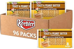 Keebler Sandwich Crackers, Single Serve Snack Crackers, Office and Kids Snacks, Toast and Peanut Butter (12 Trays, 96 Packs)