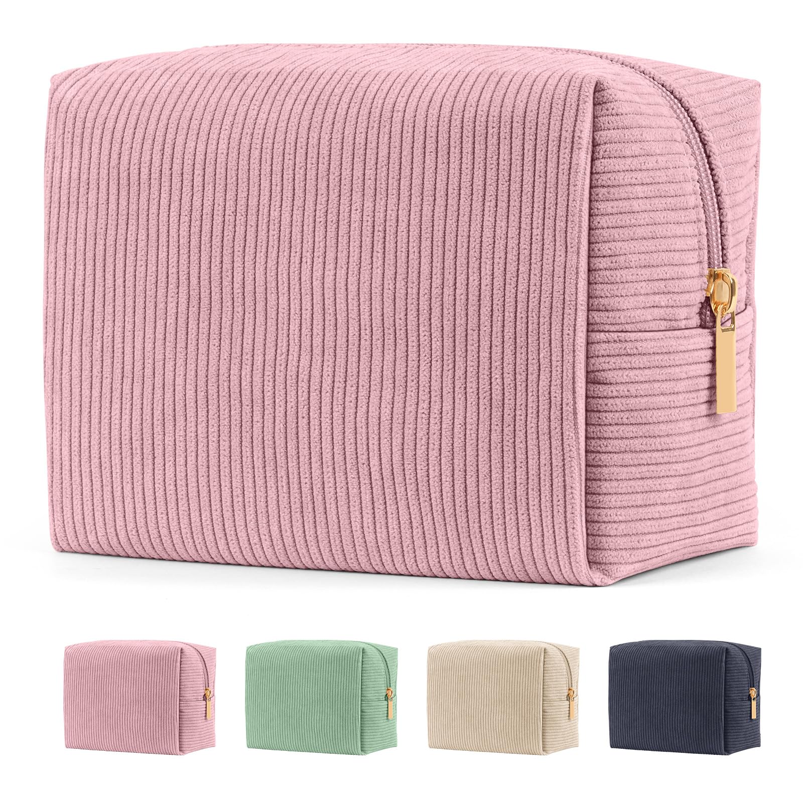 Cosmetic Bag MAGEFY Samll Makeup Bag for Women Corduroy Make up Bag for Purse Travel Makeup Pouch Small Make Up Bag for Handbag, Pink