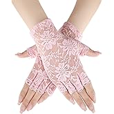 Skylety Lace Gloves for Women 1920s Sunblock Fingerless Bridal Short Floral Sunblock Gloves for Opera Tea Party
