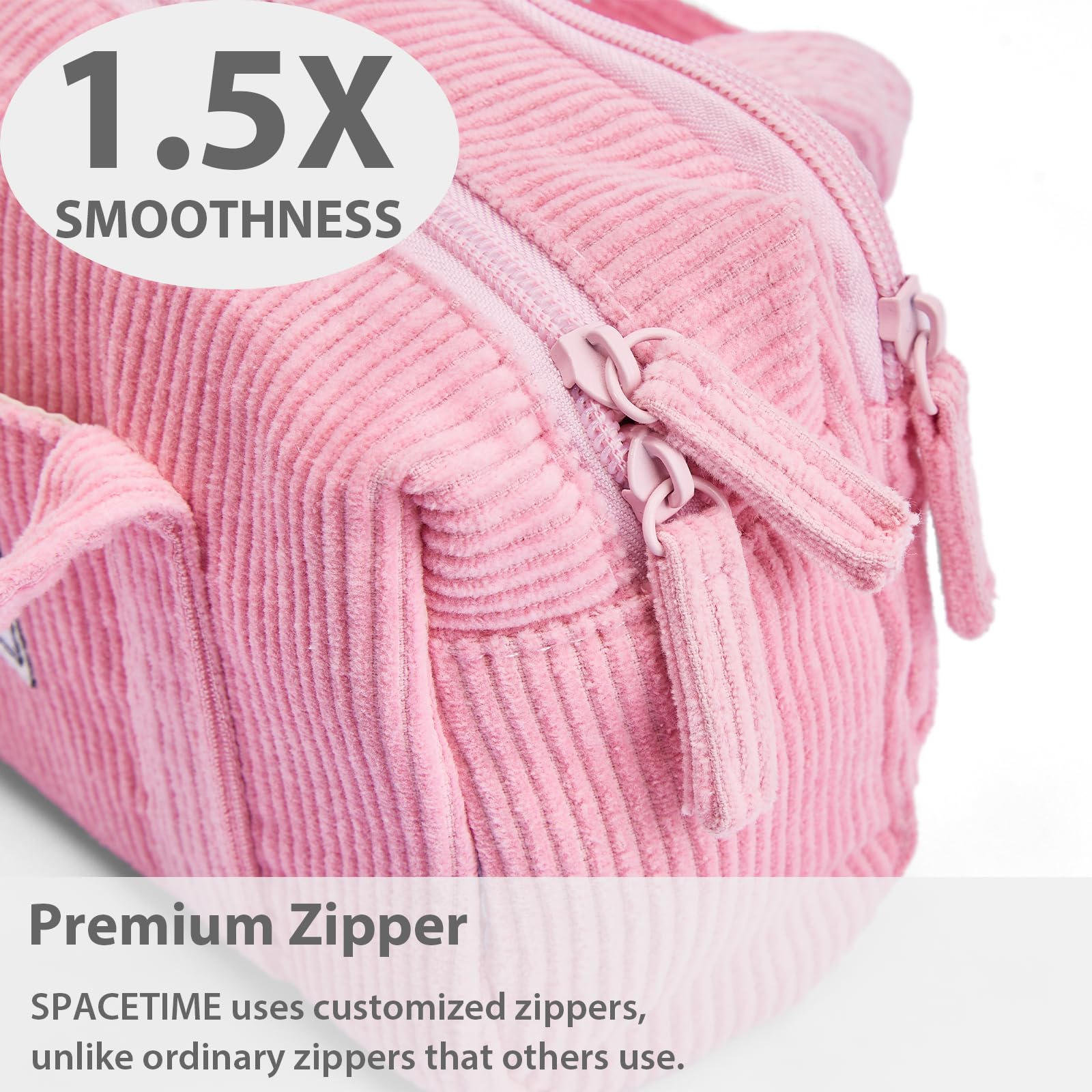 SPACEMATE Pencil Case Pouch Box Bag School Supplies Girls Boys Kids, Cute Preppy Stuff Large Big Capacity Aesthetic Pen Organizer, Back to College Stationary, Light Pink, Corduroy Style, 1800ml