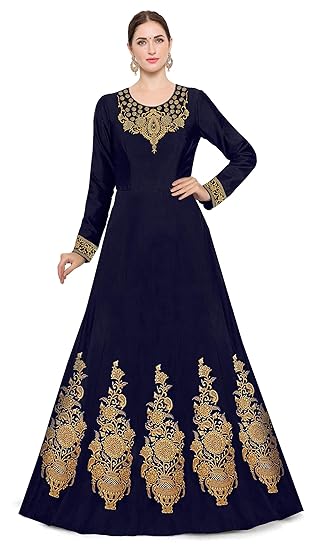 KEDARFAB Womens Cotton Silk Anarkali Gown (Navy Blue_Free Size_Semi Stitched)