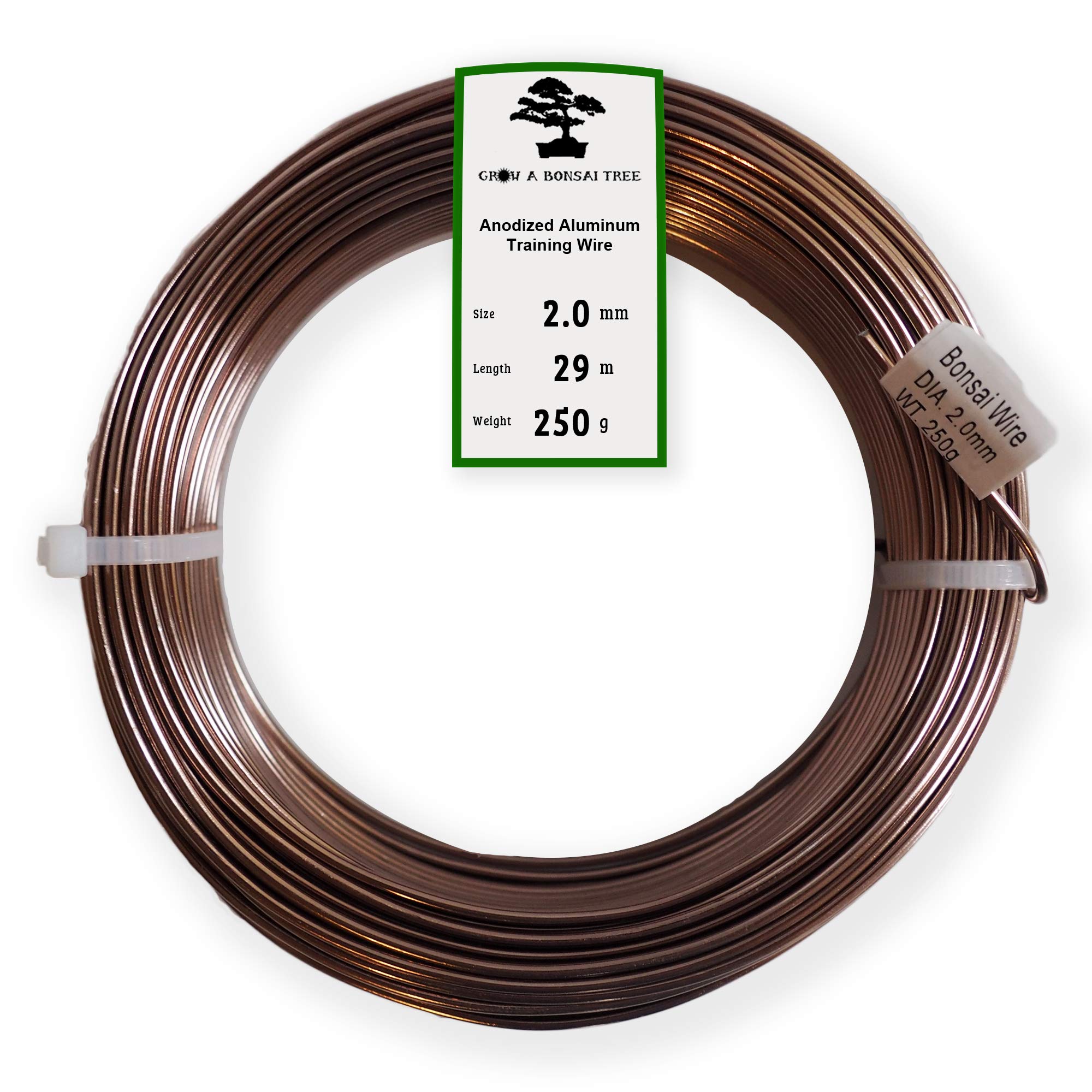 Grow A Bonsai Tree Anodized Aluminium 2.0mm Bonsai Training Wire 250g Large Roll (95 Feet) - Choose Your Size and Color - (2.0mm, Brown)
