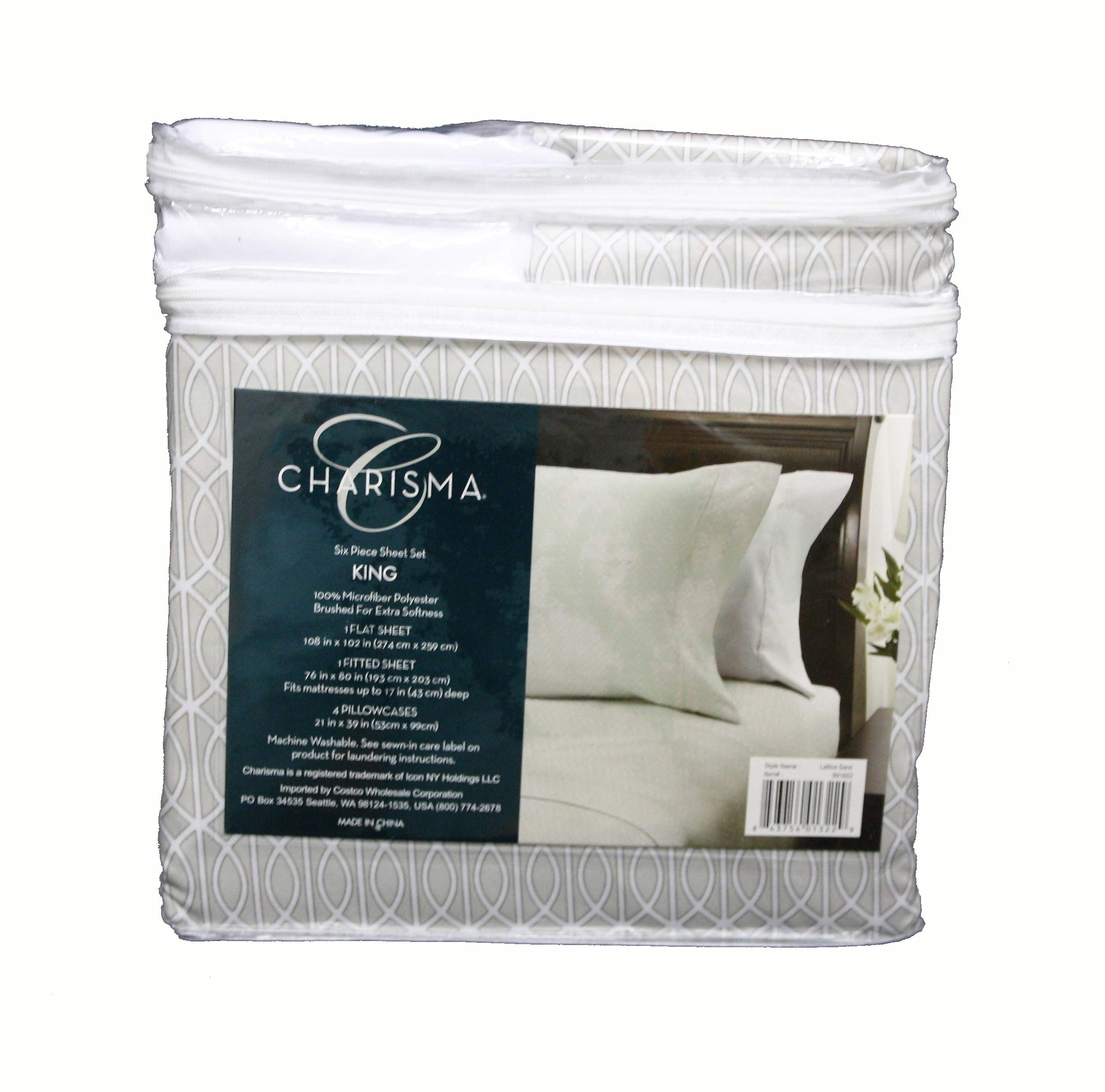 Charisma 6 piece King Microfiber (Lattice Sand) Pillows and Bed Sheets