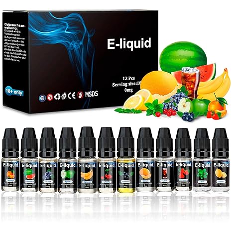 E Liquids ohne Nikotin, E-liquids 12 X 10mL, E-Zigaretten Liquid Set 50VG/50PG Refill Electronic Cigarette, für Elektronische