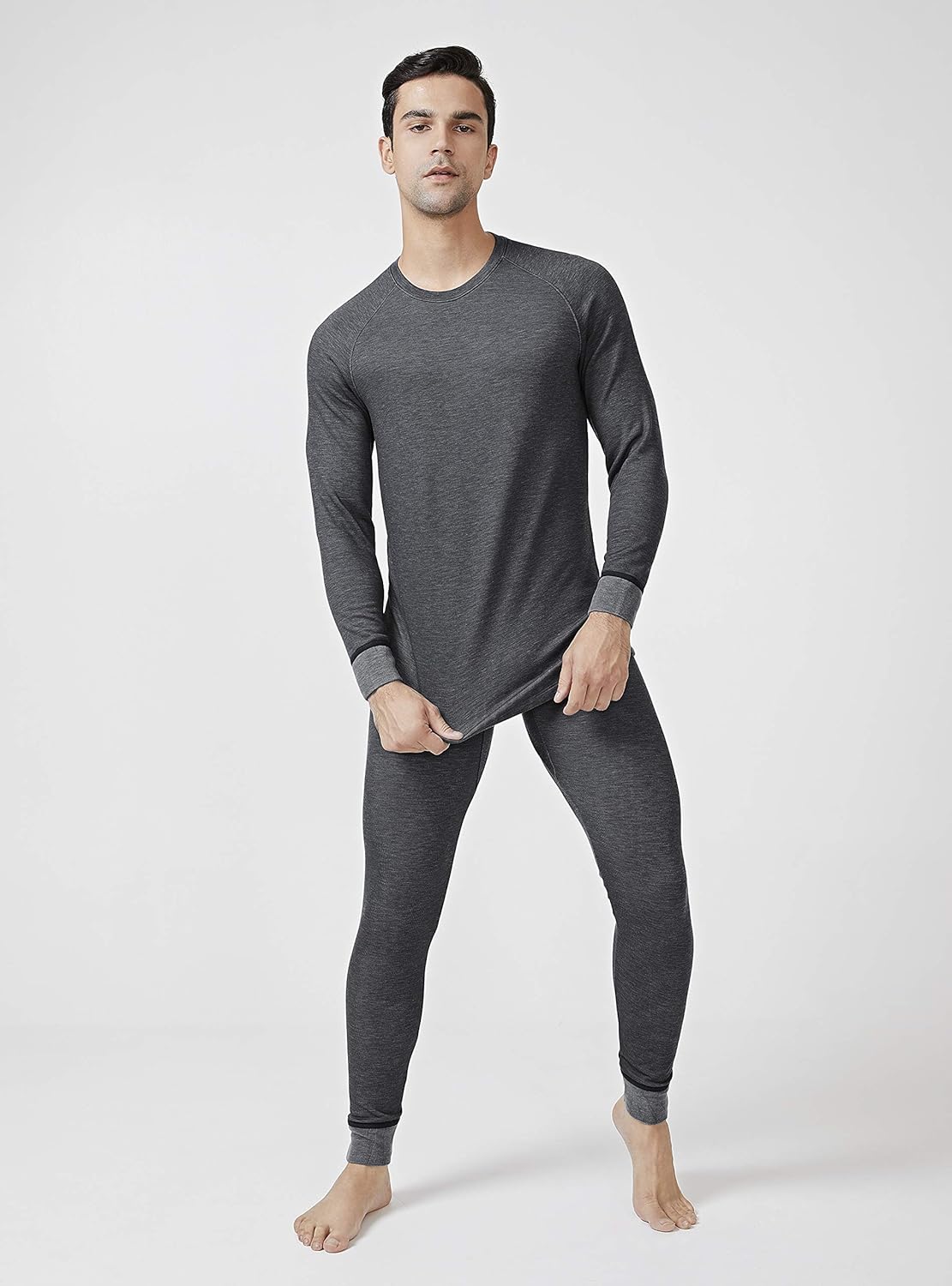 DAVID ARCHY Men's Double Layer Fleece Brushed Thermal Top & Bottom Ultra Winter Warm Stripe Thermals Set Long John with Fly at  Men’s Clothing store