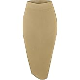 Urban CoCo Women's Elastic Waist Knitted Split Tube Pencil Midi Skirt