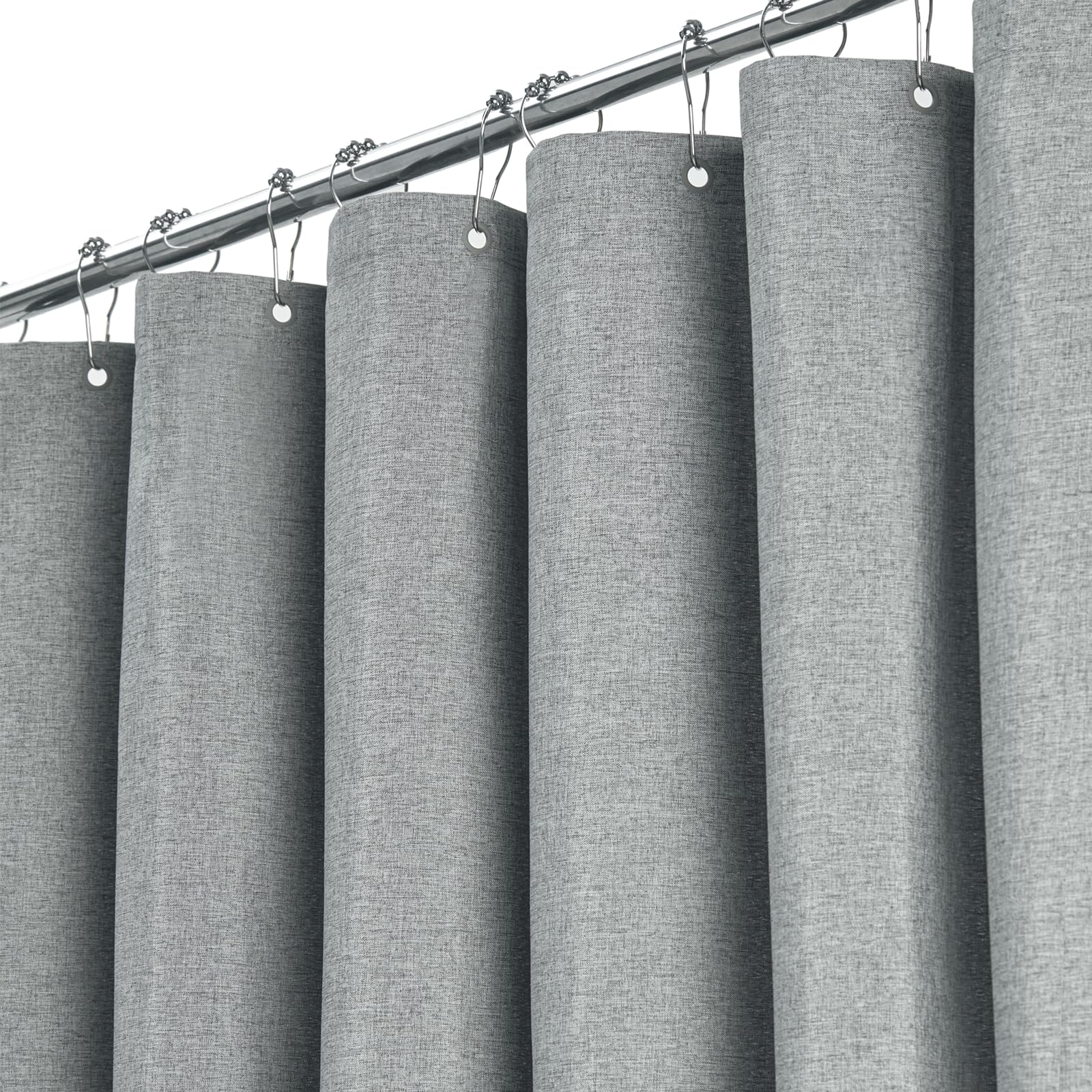 BTTN Grey Shower Curtain, Modern Linen Look Textured Fabric, Waterproof Polyester for Wet Rooms, Weighted Hem, Durable and Washable, Thick Shower Curtain Set with 12 Plastic Hooks, 182 x 182cm