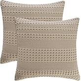 PHF 100% Cotton Waffle Weave Euro Sham Covers, 2 Pack 26" x 26" Bed Pillow Covers for Elegant Home Decor, No Filling, Luxury Aesthetic Soft Euro Pillow Cases for Bed, Simply Taupe