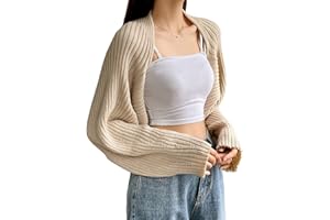 Verdusa Women's Long Sleeve Open Front Knitted Crop Cardigan Sweater Shrug