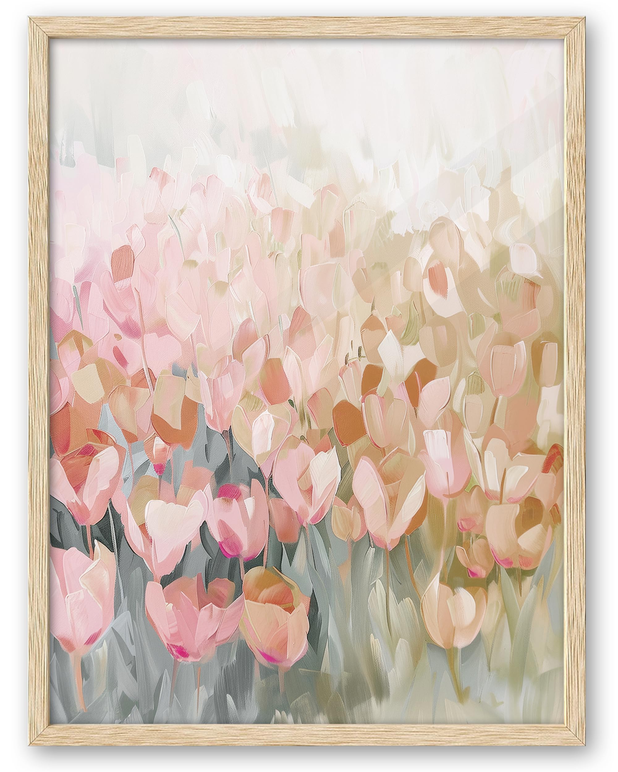 Photo 1 of EcoHest Modern Flower Framed Wall Art, 12x16 in OAK Wood Canvas Girly Nursery Wall Art, Minimalist Floral Artwork Bedroom Decor, Set of 1 For Living Room Dorm