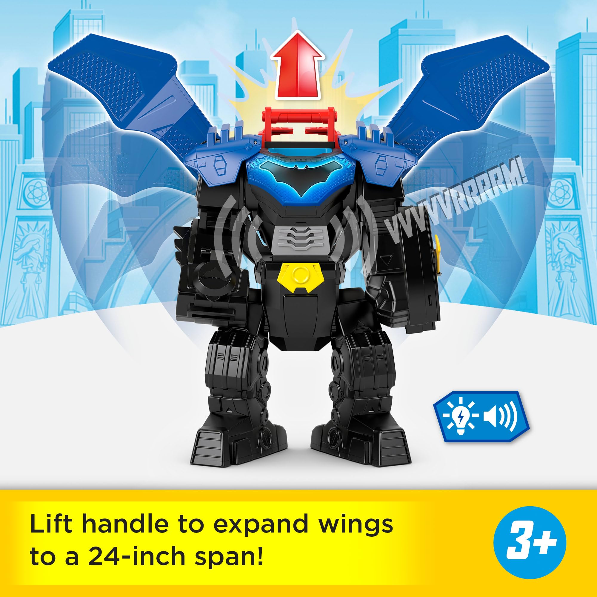Fisher-Price Imaginext DC Super Friends, Batman Flight Mech with Lights, Sounds Motion & 3-inch Action Figure, 14.5-inch Toy Includes Launcher & Discs