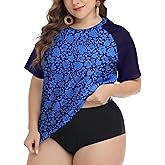 FOREYOND Plus Size Rash Guard Shirts for Women Short Sleeve UPF 50+ Sun Protection Swimwear Swim Suits Top