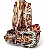 DANIEL'S ARTPLANET Western Belt for Men Full Grain Leather Cowboy Belt 1.5” Wide With Buckle Handmade Engraved Tooled