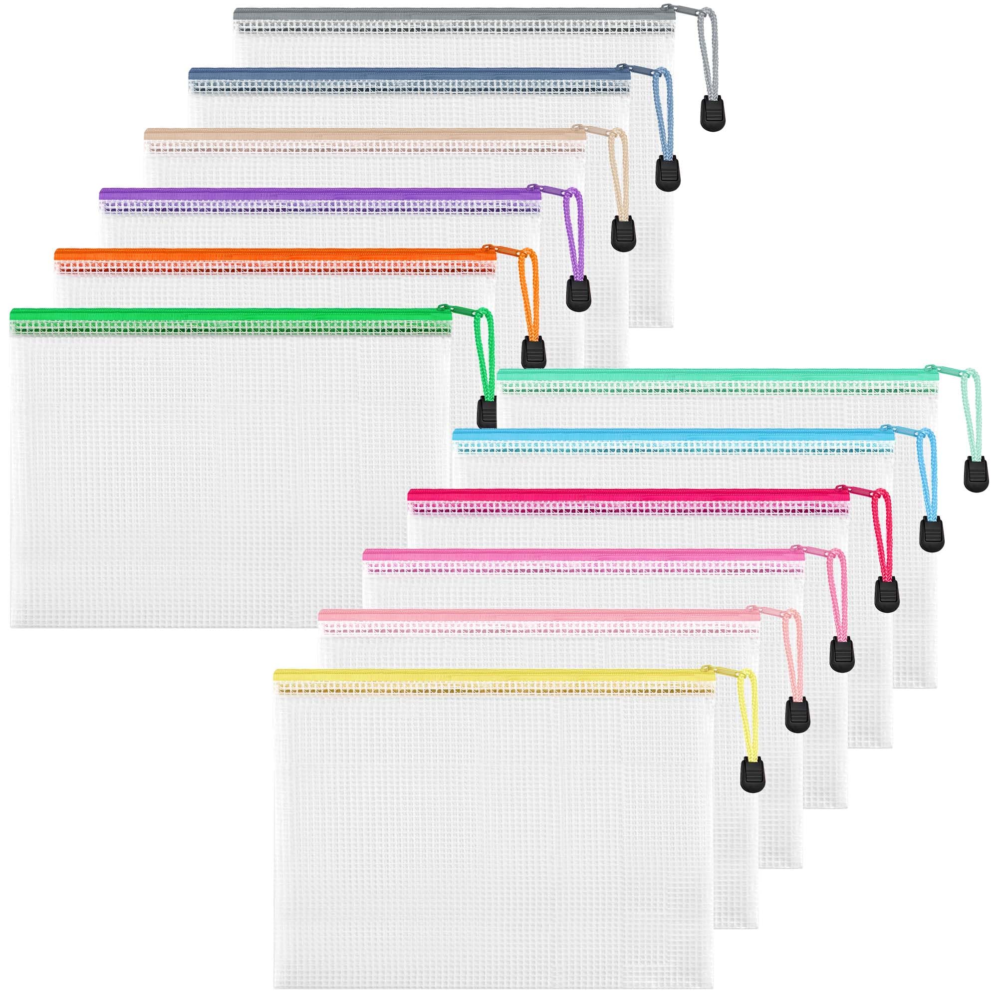 HEETA A5 Zip Wallets,12Pack Waterproof Plastic Zip Folders with Secure Zippers Multipurpose for Travel, School, Board Game, Puzzles, Office, and Home Organize, 12 Colors