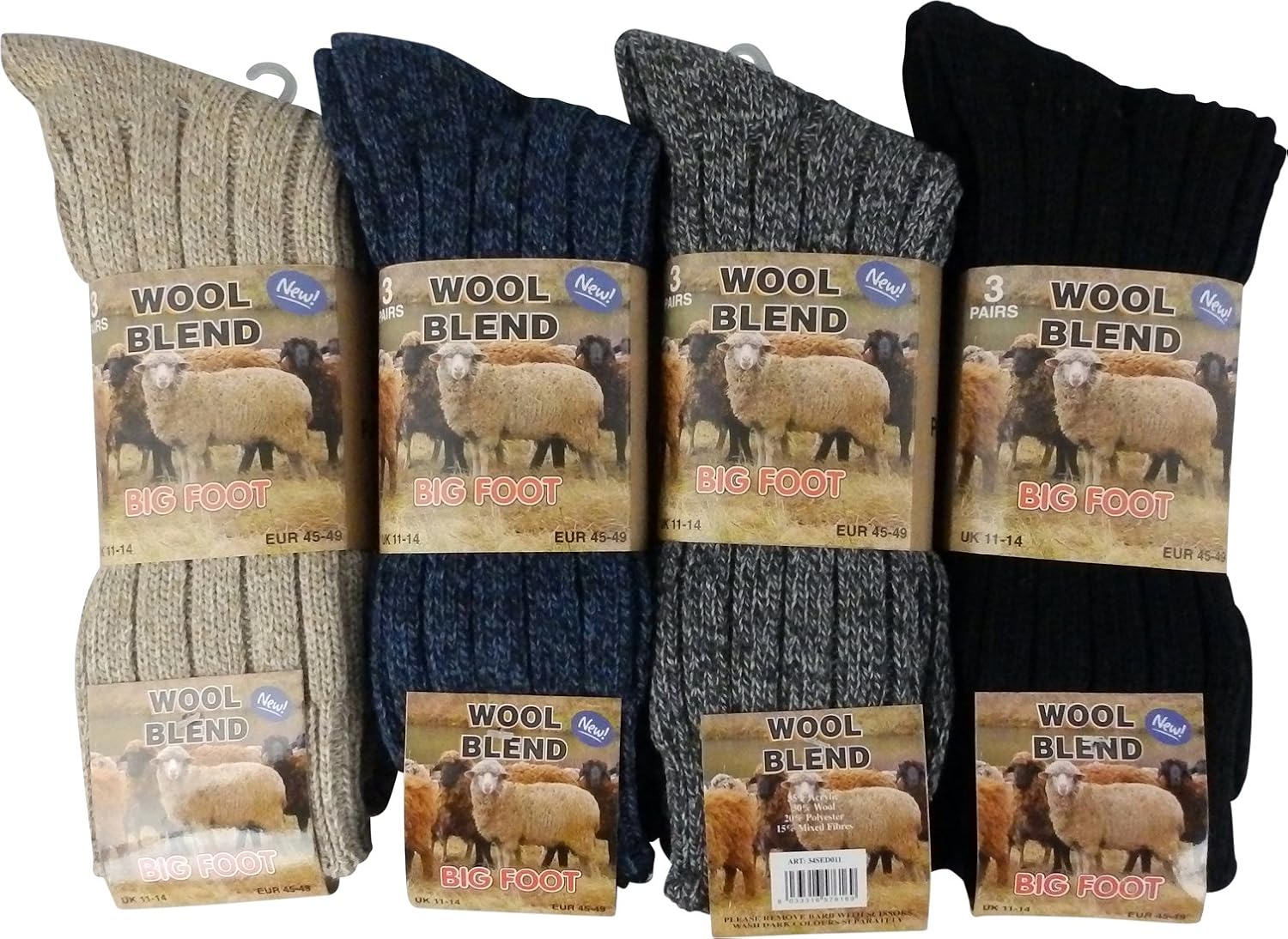 12 pairs Mens Wool Blend Big Foot Boot socks. Size 1114 UK.(011Wool