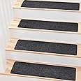 MBIGM 8" X 30" (15 in Pack) Non-Slip Carpet Stair Treads Non-Skid Safety Rug Slip Resistant Indoor Runner for Kids Elders & Pets with Reusable Adhesive - Black - Carpet Pads for Stairs