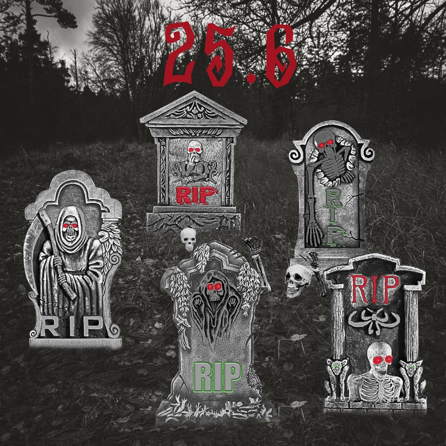 Yard Signs - DIY Halloween Tombstone Set, 25.6inch Halloween Yard Sign 5 Pack Large Tombstones for Graves Halloween Gravestone With metal Stakes Halloween Outdoor Decor Waterproof