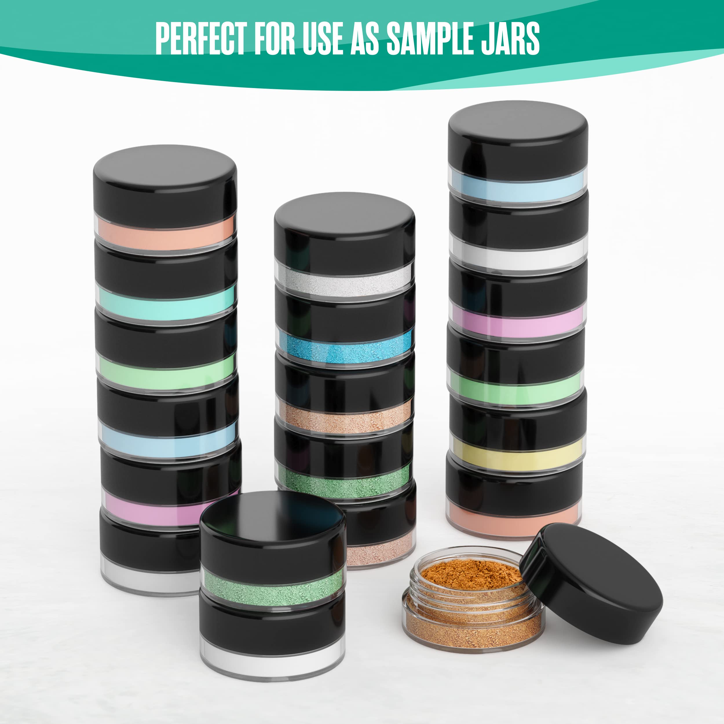 Houseables Sample Containers, Lip Balm Containers, Sample Jars, Mini Jars with Lids, Small, Empty for Makeup, Powder, Gloss, Cosmetic, Tiny, Chapstick, Dab, Wax, Scrub, Little, Plastic, 3 Gram, 50 PK