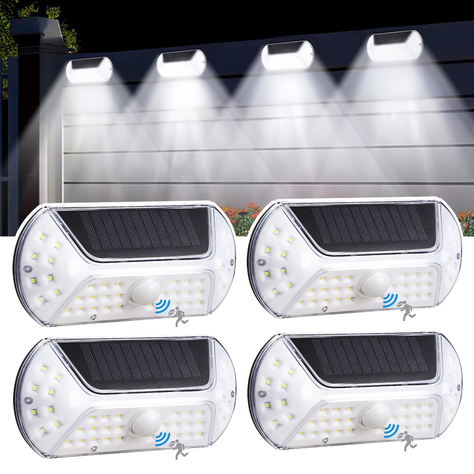 LED Solar Outdoor Lights Sensor: Super Bright Solar Security Light with 270° Wide Lighting, 1200mAh - lP65 Waterproof Garden Fence Lights for Outside Wall Step Porch Yard Driveway(4 Pack Cool White