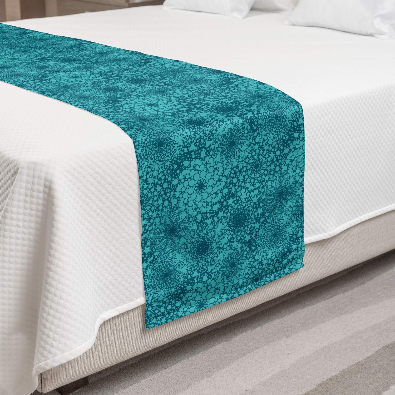 Lunarable Teal and Turquoise Bed Runner, Geometric Abstract