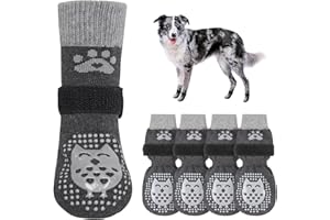 SCENEREAL Dog Socks to Prevent Licking Paws for Hardwood Floors Anti Slip, Dog Grippy Boots Shoes for Hot/Cold Pavement, Paw Protectors with Grippers for Small Medium Large Senior Dogs, Owl M