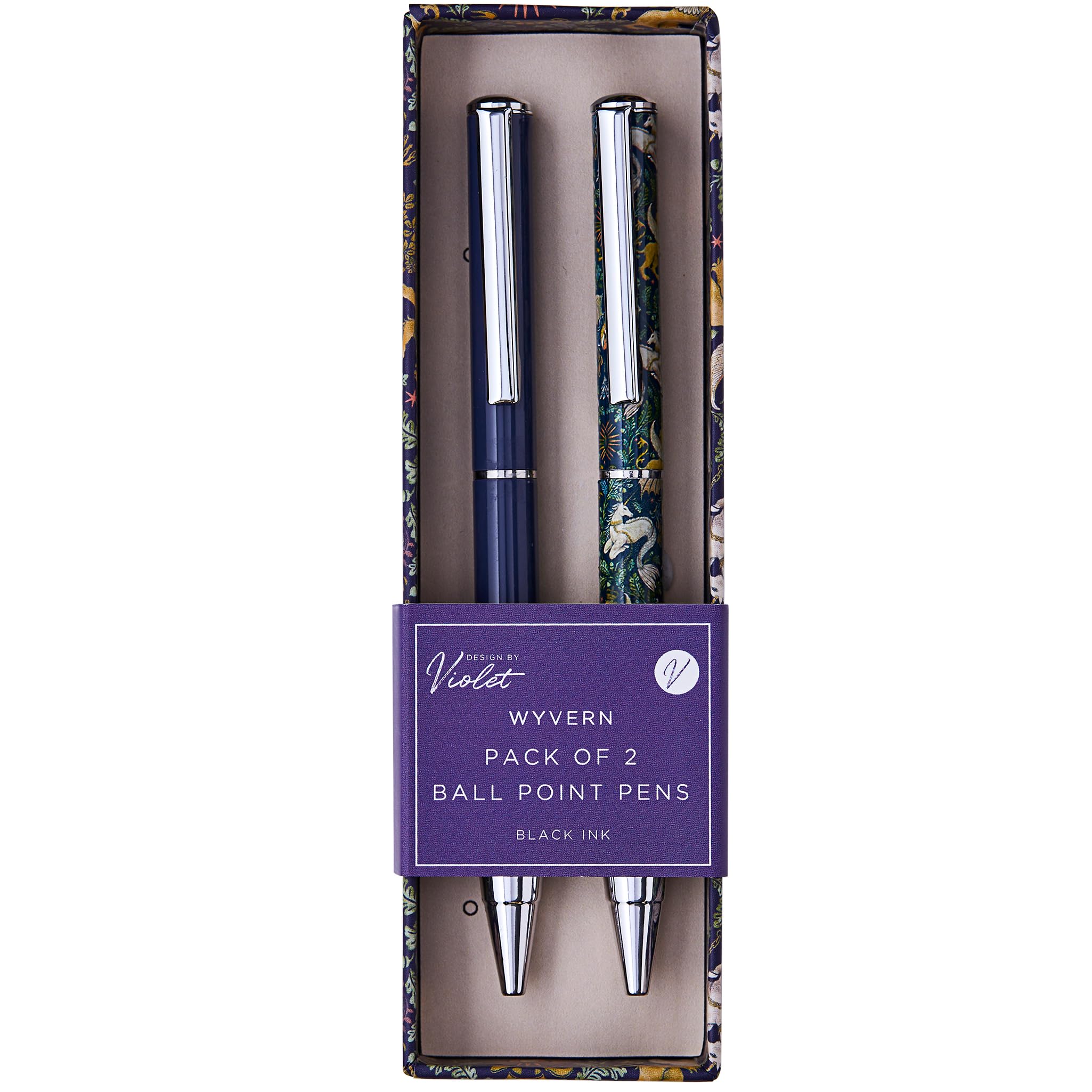 Design By Violet Wyvern Pack of 2 Ballpoint Pens in Gift Box Mythical Design Gift Back to School Office Stationary