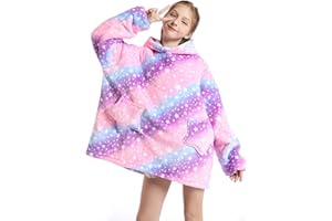 LUSJNGE Kids Blanket Hoodie Oversized Sherpa Wearable Blanket Sweatshirt One Size Hooded Blankets for Girls Boys 5-12YR