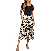 GRECERELLE Women's Summer Casual Short Sleeve Crewneck Tiered Flowy Maxi Long Dress with Pockets (S-2XL)