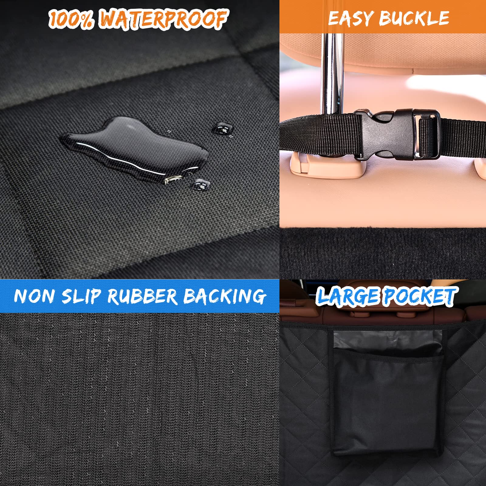 Portin Large Cargo Liner Pet Trunk Liner Mat SUV Dog Cargo Cover, Waterproof Dog Seat Cover for Back Seat Trucks SUV with Bumper Flap Protector, Nonslip Dog Seat Cover 220 x 135cm (Black, Large)