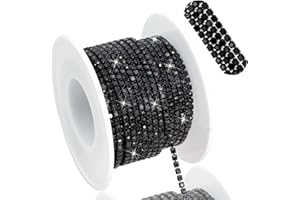 FULZTEY 10 Yards Rhinestone Chain 2mm Rhinestones for Crafting Black Gems Rhinestone Roll for Sewing Clothes Dress Accessories Bling Rhinestone Chain Belt for DIY Crafts Gifts Cups Decorations