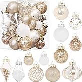 MoonXmas Christmas Ball Ornaments Set, 34PCS Clear Plastic Shatterproof Christmas Ornaments for Xmas Tree Hanging Decorations, for Indoor Home Thanksgiving Party Decor - Champagne/White.