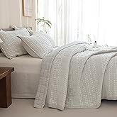 CozyTide Oversized King Quilt 120"x120",100% Cotton Waffle Weave Khaki Bedspread,3 Piece Ultra Soft California King Quilted Coverlet Set Farmhouse Shabby Bedding Set