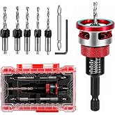 Countersink Drill Bit Set for Woodworking, 7-Piece | 1/4 inch hex shank set with adjustable depth stop, TCT cutter and HSS M2 pilot bits for wood, MDF, plywood
