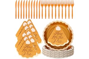 Yungyan 24 Set Fall Thanksgiving Pumpkin Pie Paper Plates Napkins with Forks and Knives for Guests, Disposable Friendsgiving Turkey Party Supplies Pumpkin Autumn Dinner Dessert Dinnerware Decorations