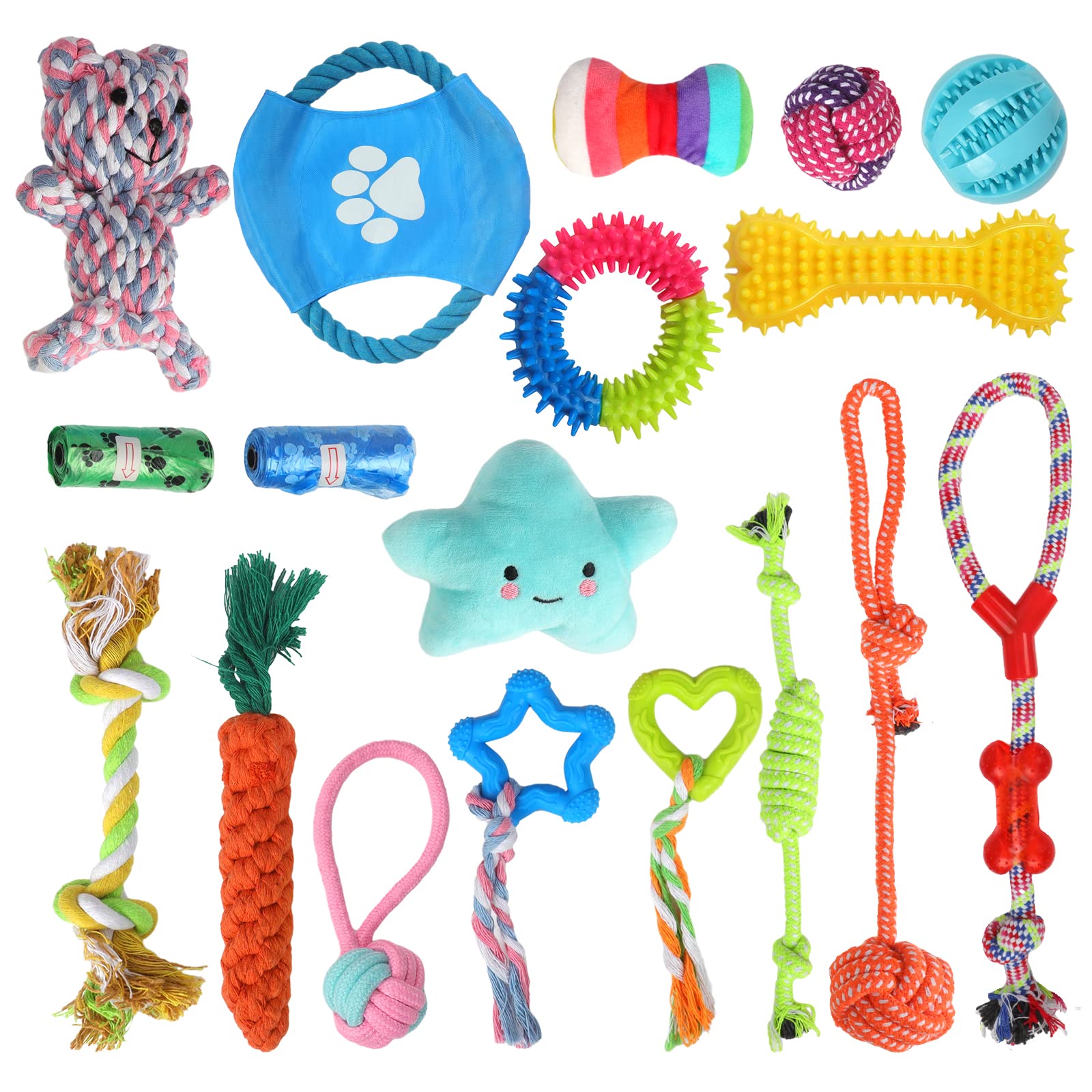 Sunallwell Dog Rope Toys,18PCS Rope Durable Chew Squeaky Toys for Dogs 100% Natural Cotton Safe Non-Toxic,Beneficial to Dog's Mental Health and Teeth Cleaning,Best Gift for Small/Medium Dogs