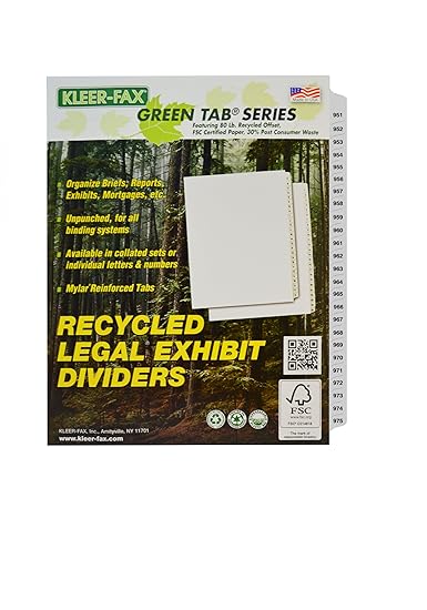 Office Supplies 1 25th Cut Kleer Fax Letter Size Index Dividers 951 1 Set Per Pack Collated Numbered Sets White Side Tab 951 975 Office Products