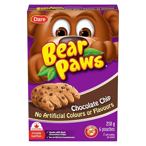 Bear Paws Chocolate Chip Cookies - Soft Cookie Snack Packs, School Snacks, Made With Real Chocolate Chips, Peanut Free, 210g, 6 Pouches